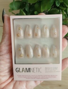 Glamnetic Press On Nails Short Almond In Sanded With Gold Accents Charmed Nails